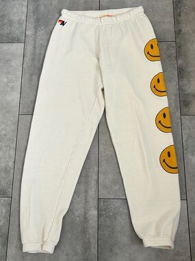 Aviator Nation Smiley 2 cream neutral jogger sweatpants small